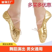 金色舞蹈鞋儿童女软底练功鞋女童芭蕾舞鞋猫爪鞋成人肚皮舞跳舞