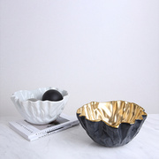 北欧现代轻奢外黑金色陶瓷，果盆样板间客厅茶几创意果盘饰品摆件
