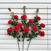 5头高品质仿真玫瑰花落地假花客厅摆放花卉，绒布单只红花束装饰花