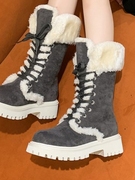 2023冬季新大码女鞋休闲鞋女保暖反绒皮，厚底长筒雪地靴马丁靴棉鞋