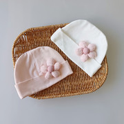 新生婴儿秋冬春可爱花朵胎帽女童，宝宝套头柔软纯棉针织保暖双层帽