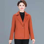 秋冬韩版双面羊绒女士大衣西装领直通宽松妈妈装橘色短款毛呢外套