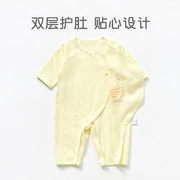 新生婴儿衣服夏空调薄款长袖纯棉春秋哈衣和尚套装男女宝宝连体衣