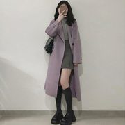 高级感紫色呢子大衣女中长款2022冬装韩系宽松毛呢外套小个子