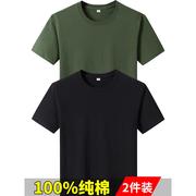 100%纯棉短袖t恤男夏季白色圆领，宽松纯色大码半袖打底衫上衣汗衫