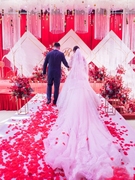 求婚礼床上手撒花白色粉色红色花瓣装饰香槟色金色玫瑰花浪漫婚庆