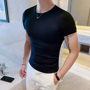 贴身短袖男t恤韩版修身夏季半袖男士紧身体恤黑色纯棉上衣打底衫