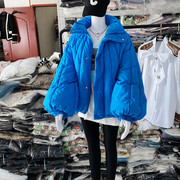 地球店蓝色蘑菇泡泡袖，羽绒棉棉服，女春秋季韩版棉衣厚外套