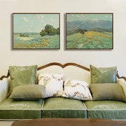 现代饭厅风景画草地客厅，装饰画简约油画卧室，画美式复古山水画壁画