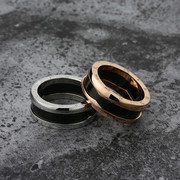 时尚韩版玫瑰金钛钢食指戒指男女情侣对戒子陶瓷简约个性潮人饰品