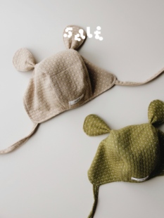 盐巴手作 0-3岁幼儿小耳朵帽 男女宝宝动物造型帽子纯棉柔软透气