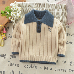 男童毛衣外套秋冬儿童羊绒衫，宝宝针织衫上衣套头，婴儿polo领毛线衣
