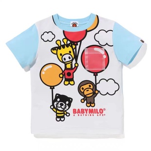 24夏季日系潮牌儿童男女宝宝个性气球涂鸦猴子动物图案T恤