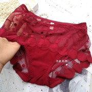 酒红色波点中腰女内裤蕾丝网纱新年红大红紫色肤色性感