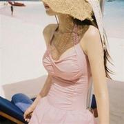 韩国小清新学生少女保守显瘦遮肚大胸大码泳装裙式连体游泳衣温泉