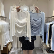十三行春装设计感韩式长袖单排扣圆领，吊带背心针织，开衫两件套装女
