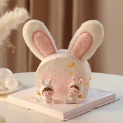 烘焙可爱小兔子生日蛋糕装饰摆件兔宝宝儿童一周岁生日甜品台插件