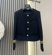 千金玛德琳春季穿搭金扣羊绒，外套女短款海军风，黑色粗花呢开衫上衣