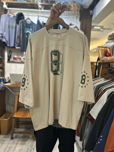 韩国男装水洗色blockcore数字8印花五角星复古OS七分短袖T恤