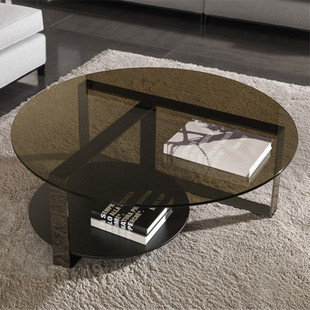 现代简约小户型客厅沙发圆形茶几双层钢化玻璃极简个性设计边桌子