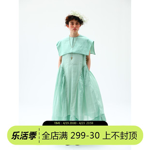 wokerker夏款日系复古绿色，纯苎麻大翻领，无袖连衣裙(含吊带裙)