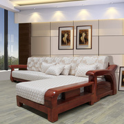 六郎 现代中式全实木沙发 客厅转角木布沙发 海棠木沙发组合家具