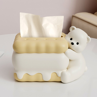 创意纸巾盒餐厅抽纸小熊摆件客厅桌面轻奢餐巾纸盒可爱卡通高级感