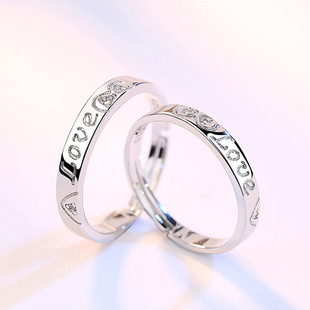 戒指女活口对戒子指环，开口情侣结婚戒指爱心形手饰饰品