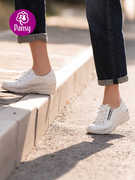 Pansy日本女鞋绑带厚底坡跟白色单鞋透气运动休闲鞋春款耐磨防滑