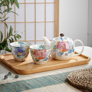 日本进口美浓烧陶瓷，茶壶茶杯套装日式和风，家用花水彩茶具礼盒