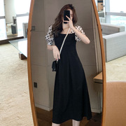 设计小众赫本风法式质感，高级感波点泡泡袖黑色，长裙连衣裙子女夏季