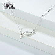 s925纯银铃铛小海豚项链女韩版时尚小众，甜美小鱼吊坠锁骨链