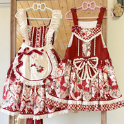 草莓背带jsk猫芮可lolita原创设计草莓，空想曲可爱日常连衣裙