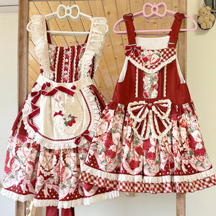 定金草莓背带jsk猫芮可lolita原创设计草莓空想曲，可爱日常连衣裙
