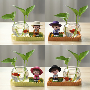 创意水养植物绿萝水培花瓶玻璃透明花盆器皿插花瓶子容器桌面摆件