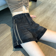 破洞高腰卷边牛仔短裤女夏季2024宽松显瘦阔腿a字设计感热裤
