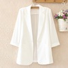 春夏季雪纺西装外套女七分袖中长款白色，西装领垂感气质显瘦薄西服