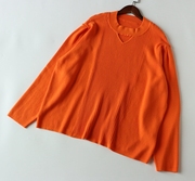 日单原单春秋季女圆领橙色打底套头针织衫毛衣