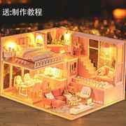 手工diy拼装木质别墅房子模型小屋玩具送男孩女孩创意生日礼物520