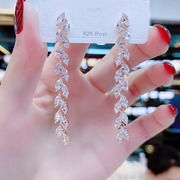 潮个性银针超闪锆石，麦穗耳环女韩国独特长，款水晶耳饰婚礼