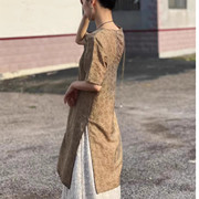 印度瑜伽服新中式棉麻大师服短袖中长上衣打坐禅修服开叉居士套装