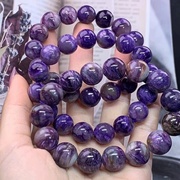 天然紫龙晶手串微玉化俄罗斯查罗石单圈圆珠手链丝绒纹路时尚饰品