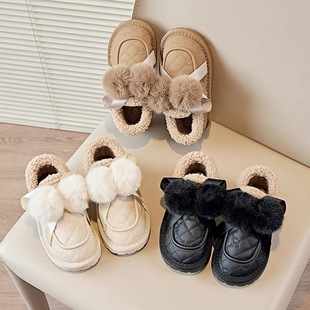 儿童加绒棉鞋2023冬季小女孩保暖鞋公主，加厚短靴子防水毛毛鞋