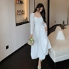明星款白色长袖绝美复古连衣裙浪漫法式茶歇气质，仙女订婚领证长裙