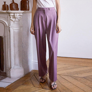 高级垂感西装裤宽松直筒长裤夏简约极简风高端气质OL通勤纯色紫色