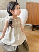 甜甜家 女童森系衬衫娃娃衫套装韩系夏季儿童洋气可爱棉布两件套