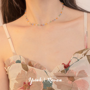 彩色水晶串珠项链女小众设计感轻奢短款锁骨链简约choker配饰颈链