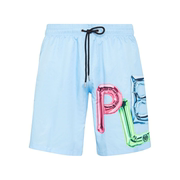 PhilippPlein男裤多色字母印花抽绳腰部天蓝色拳击游泳短裤