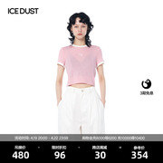 icedust春夏刺绣，logo休闲薄款撞色修身短款短袖t恤女士