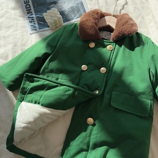hhkids女童棉大衣夹棉，加厚中长款中性外套，东北军绿棉衣上衣dwt535